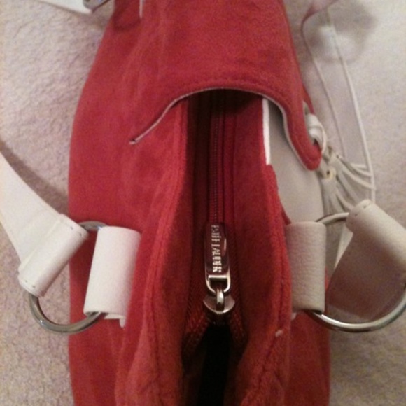 Raspberry Pink Suede and White Leather Handbag & Coin Purse - Picture 8 of 13